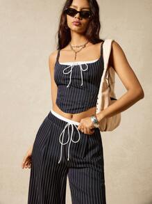 Easelle Women's Daily Two-Piece Suits With Back Ties And White Contrast Details 4th Of July Clothes Graduation Dresses For Women - Black - View 6