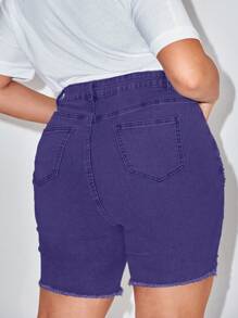 SHEIN SXY 大码夏季休闲水洗破洞牛仔短裤 - 紫色 - 查看 2