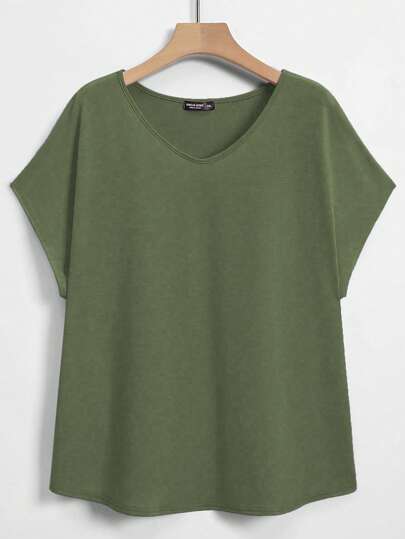 Lacomfia Plusstorlek dam sommar casual mångsidig enfärgad fladdermus-t-shirt