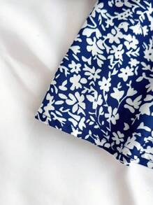 SHEIN Đầm hai dây hở lưng họa tiết hoa nhí màu xanh dương và trắng dành cho thiếu nữ, thích hợp cho kỳ nghỉ hè, du lịch, đi biển và các dịp lễ hội. - Màu xanh hải quân - Xem 5