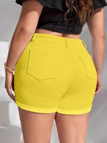 SHEIN Frenchy Shorts vaqueros versátiles y casuales con bolsillos para mujer de talla grande