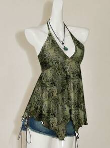 SHEIN ICON 休闲优雅性感绿色佩斯利印花女式背心，适合夏季海滩度假