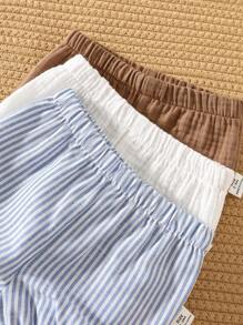 Conjunto de 3 piezas para recién nacido niño/niña: shorts de verano casuales versátiles a rayas y de unicolor con cintura elástica, leggings y ropa interior - Multicolor - Ver 3