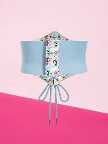 THE POWERPUFF GIRLS X SHEIN 1 件女士花朵、泡泡、毛茛图案蓝色束身腰带 - 藍色 - 查看 2