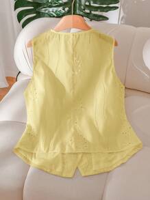 CosyJoli Plus Size Women Embroidery Single Breasted Vest Jacket In ,Slightly Sheer Spring To Summer - Yellow - View 2
