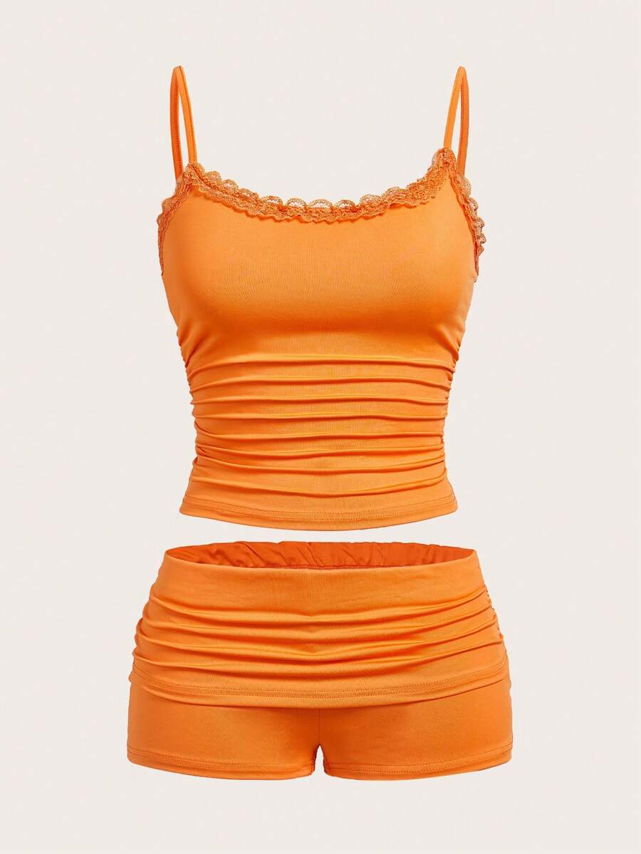 SHEIN EZwear 女士日常两件套服装 - 亮橙色 - 查看 1