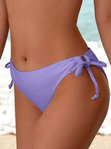 Swim Vcay Solid Color Bikini Bottom Swimwear For Beach/Vacation For Summer - Violet Purple - View 3