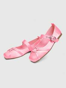 ROMWE Kawaii 女士优雅时尚方头扣铆钉设计平底乐福鞋，甜美朋克风格，粉色适合派对、日常穿着、晚礼服，舒适百搭