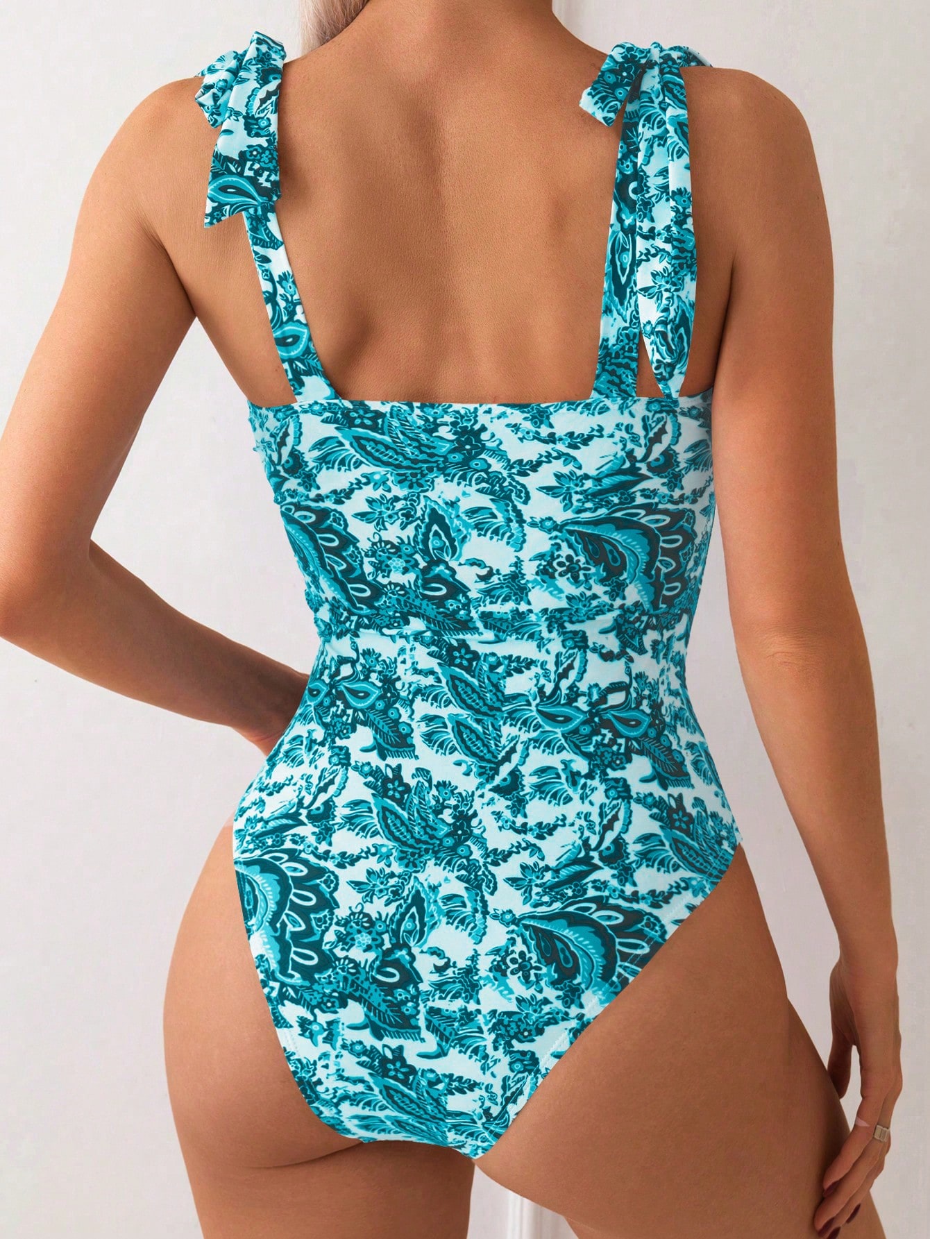 Swim Lushoire 1 Peça Maiô Estampado com Planta para Mulheres, Para Férias - Azul menta - Visão 2