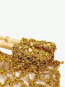 SHEIN SXY 女士手提包，编织包，钩针编织，金色，时尚，优雅，简约，个性化，多功能，木质手柄，适合海滩，度假，节日，夏季