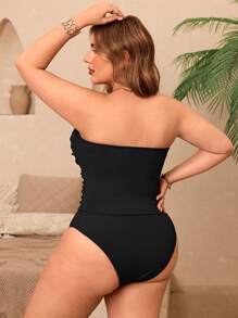 Swim Basics 大码女式纯色前系带抹胸比基尼泳装套装