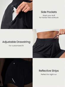 GLOWMODE 4" RefreshRun Shorts VitalSwift Quick-Dry Ultralight Mid-Rise Waist Reflective Running Shorts With Built-In Underwear Zip Pocket Workout Running - Black - View 4
