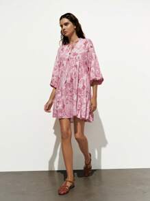 SHEIN Luminelle 佩斯利印花海滩休闲连衣裙 - 玫紅色 - 查看 4