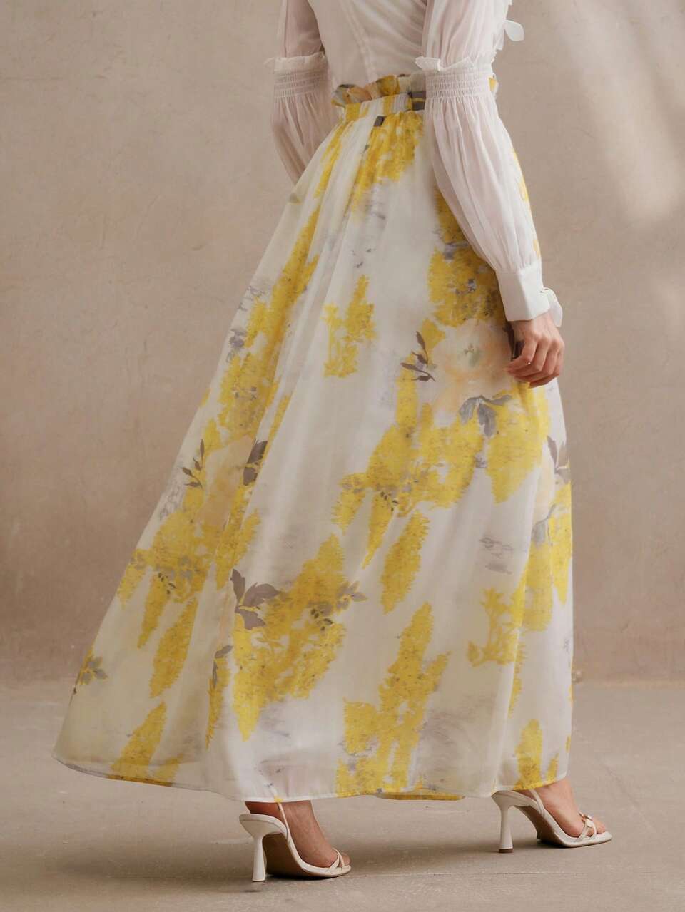 Women's Holiday Floral Print Frill Trim Maxi Skirt
