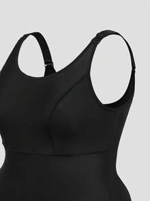 SHAPORA رومبير بمقاس إضافي بدون أكمام ذات لون أحادي وخياطة غير مرئية - الأسود - مشاهدة 4