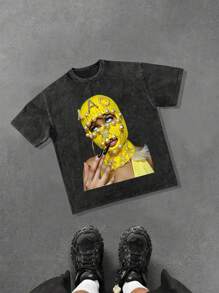 Manfinity EMRG Men's Washed Cotton T-Shirt, Fashionable For Summer - Black - View 1