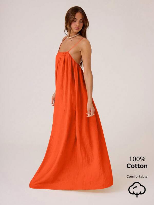 MUSERA Women Plain Color Textured Woven Maxi Cami Dress Vacation Summer Ibiza Wedding Guest Holiday Beach Fall Date Nigh, Birthday, Church Christmas, , Fall, Winter Party