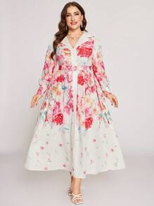 Graceveil Váy chữ A in hoa tay dài cỡ lớn thiết kế theo phong cách Ả Rập - Nhiều màu - Xem 3