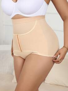 SHEIN Plus Size High Waist Double Compression Shapewear Underwear - Apricot - View 5