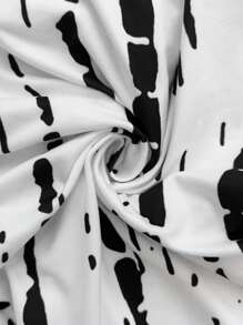 Zayélia Áo thun nữ tay ngắn cổ chữ V họa tiết chấm bi bất đối xứng, thanh lịch, thường ngày, dáng rộng, mùa hè - trắng - Xem 7