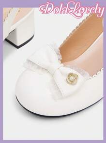 Dola Lovely 蝴蝶结风格玛丽珍优雅高跟鞋 - 白色 - 查看 3