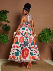 Maweii Große Größen Halter Tropical Muster Top & Rock 2-teiliges Set, lässige Strandresort Kleidung für den Sommer - Verschiedenfarbig - Übersicht 2