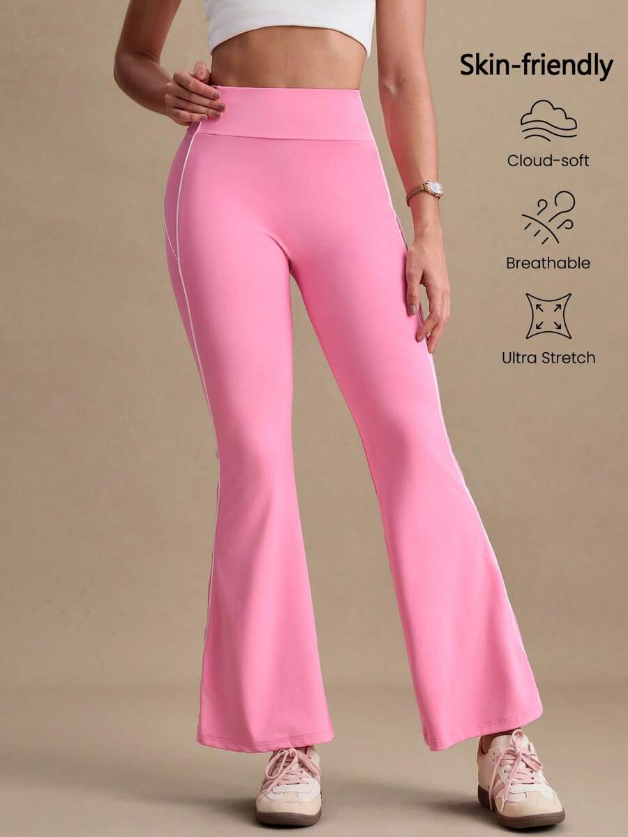 SHEIN Sovereign Charm Women's Plain Color Casual Flared Leg Pants, Minimalist Fashion Suitable - Pink - View 1