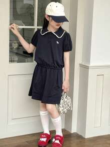 Dazy Kids Tween Girls Polo T-Shirt & Lace Trim Skirt 2PC Sets