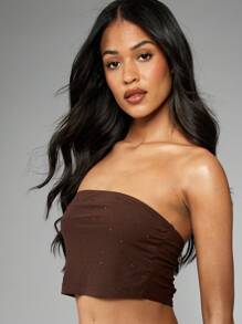 MISSGUIDED مجموعة متناسقة مزخرفة قطعتين ملابس الحفلات تتكون من توب أنبوبي مرصع بالراين وتنورة ماكسي للسهرات والمناسبات الرسمية الخاصة، الحفلات، المهرجانات،الخروجات الليلية ،العطلات - قهوة بني - مشاهدة 7