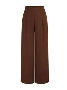 SHEIN Tall Plus Size Women Casual Solid Color Elastic Waist Loose Wide Leg Pants Fall Cloth For Women