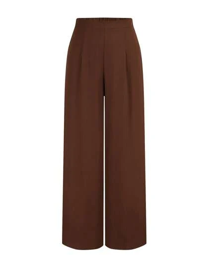 SHEIN Tall Plus Size Women Casual Solid Color Elastic Waist Loose Wide Leg Pants Fall Cloth For Women