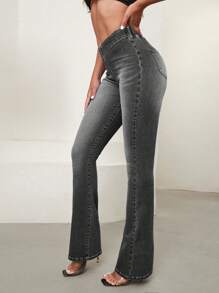 SHEIN BAE 休闲牛仔裤，适合夏季 - 灰色 - 查看 8