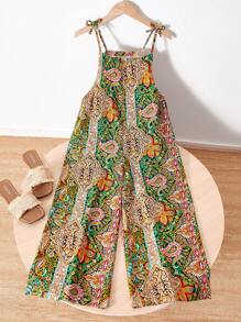 青少年女孩休闲全印花无袖连体裤 - 彩色 - 查看 1