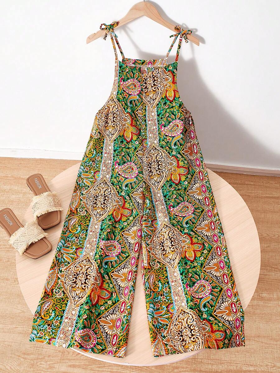 青少年女孩休闲全印花无袖连体裤 - 彩色 - 查看 1