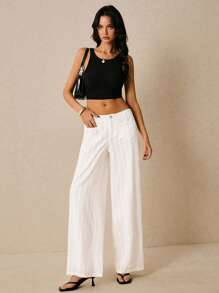 Poéselle Pantaloni casual casual donna a gamba dritta con tasche doppie, a tinta unita e vestibilità morbida