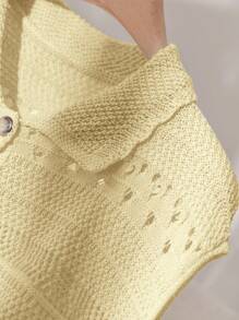 CosyJoli Blusa de punto de unicolor con diseño calado para talla grande de verano - Amarillo - Ver 4
