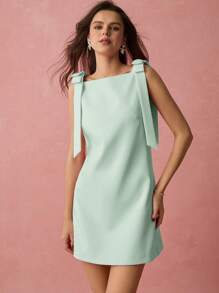 Enchnt 春夏浪漫女士薄荷绿蝴蝶结无袖可爱迷你连衣裙，甜美优雅，适合度假、约会、节日、派对、毕业典礼、婚礼宾客和海滩，舞会礼服，女士夏季连衣裙，女士太阳裙，夏季服装，优雅派对连衣裙，商务休闲女士商务女装 - 薄荷綠 - 查看 3