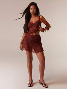 Athîral 女士夏季性感褶饰蕾丝迷你裙