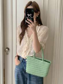 DAZY Chemisier casual en tissu texturé avec bordure à volants, Cardigan col V pour femmes