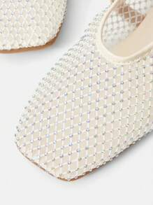 MOTF PREMIUM SQUARE TOE RHINESTONE FLAT SANDALS - Beige - View 6