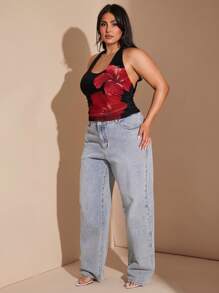 SHEIN BAE ملابس علوية أزهار بياقة حلقية للسيدات بحجم كبير/ملابس علوية صيفية/موسيقى المهرجان/ملابس علوية عطلة الشاطئ، ملابس علوية أسود، ملابس 4 يوليو، ملابس 4 يوليو، ملابس صيفية للنساء، تخرج للنساء، ملابس نساء بحجم كبير، ملابس عطلة المرأة، ملابس شاطئ للمرأة، تيشيرتات نسائية جرافيك، Y2k، ملابس علوية منحرف الكتف، ملابس غربية للنساء، ملابس نادي للنساء المثيرة، ملابس مكتبية للنساء