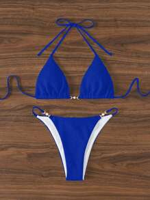 Swim Mod Bộ đồ bơi Tankini họa tiết màu trơn, dành cho bãi biển/khu nghỉ dưỡng - Xanh đậm - Xem 6
