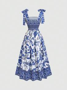 Sweetra Women's Tie-Waist Ditsy Floral Mini Dress, Vintage Inspired Sleeveless Elegant Party Summer Dress, Red Luxurious Chic Bodycon Sexy