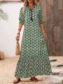 SHEIN LUNE 女士休闲宽松连衣裙 - 綠色 - 查看 5