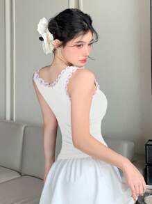 DAZY Summer New Music Festival Slim Fit Women White Tank Top - White - View 2