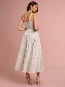 Enchnt Women's Off White Floral Sweetheart Collar Bowknot Princess Long Dress,Elegant Tea Party Summer Holiday Vacation,Prom Graduation Wedding Guest Dress - White - View 7