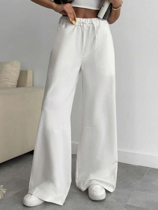 SHEIN Pantalon droit à taille avec cordon de serrage