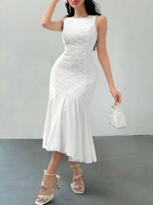 DAZY 1pc Women Textured Fabric Mermaid Dress, Sleeveless Wedding Women Dresses - White - View 5