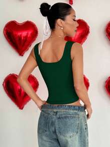 Flirla Spitzen-Patchwork Ausschnitt grünes Trägertop für Frauen, Valentinstag