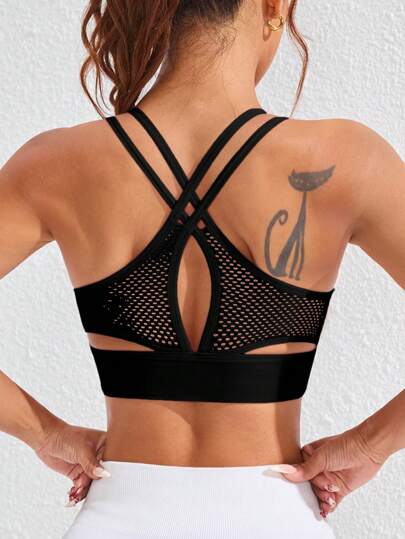 Gameset SHEIN Sport Sujetador deportivo sin costuras de unicolor con espalda de tirantes hueca para mujer, ropa deportiva para yoga y entrenamiento